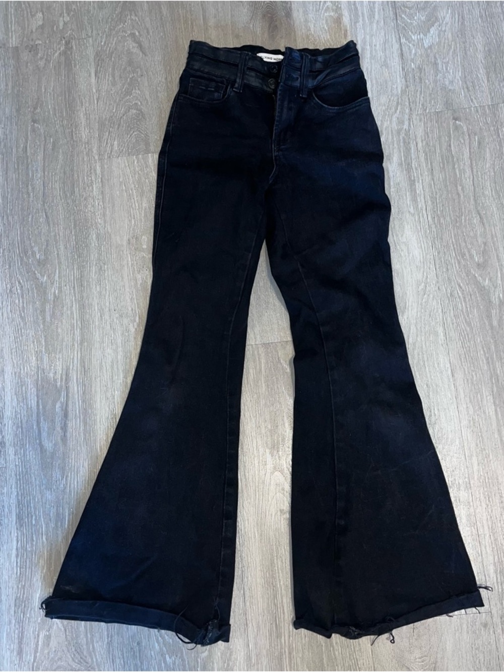 Flying Monkey High Rise Super Flare Distressed Black Jeans for Women Size 23